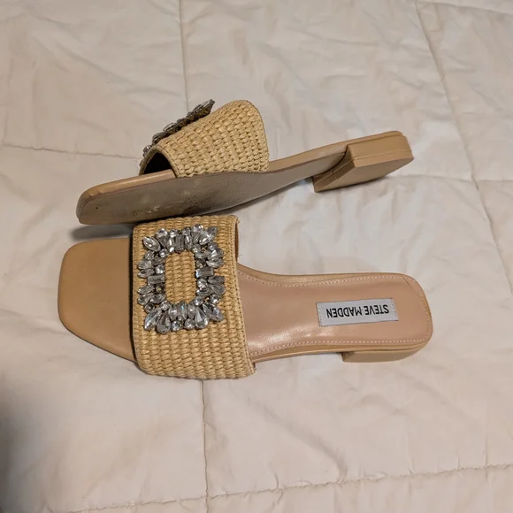 Steve Madden Tan Embellished Slide Sandals - Picture 5 of 5